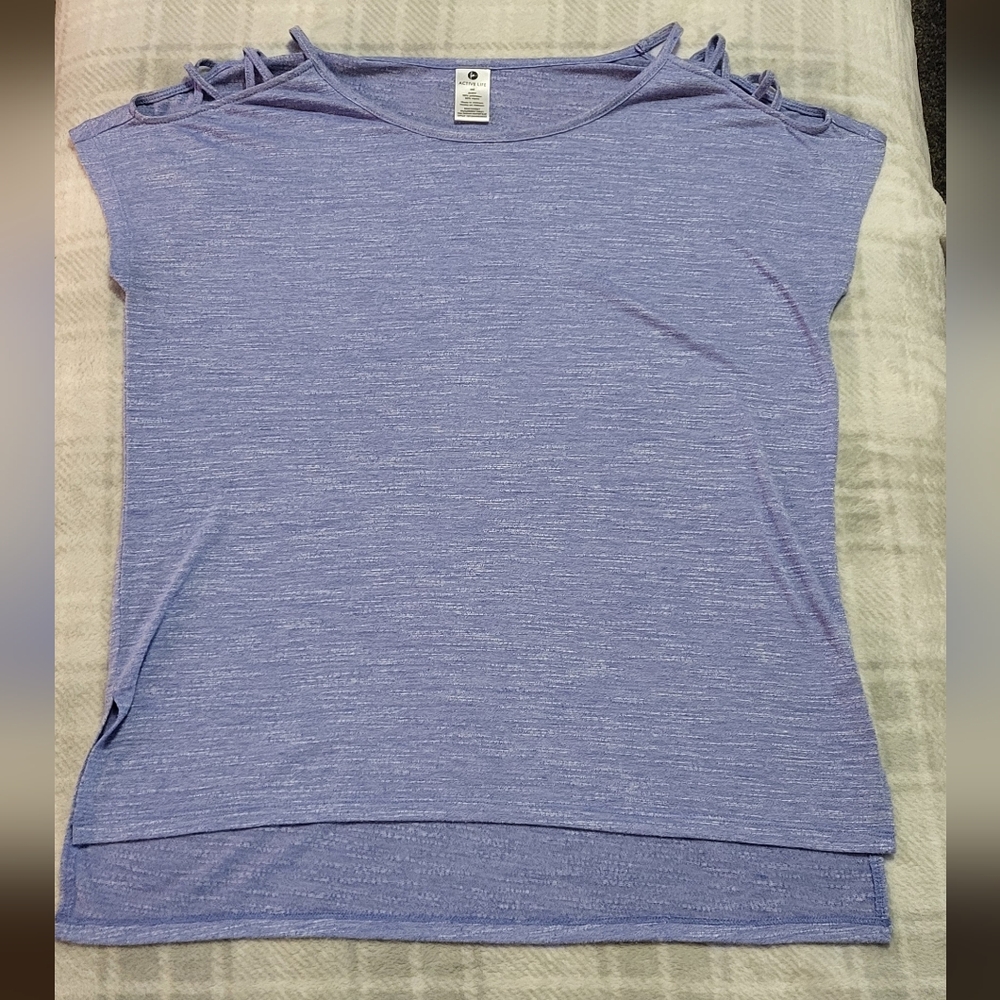 Active Life Blue/Purple Heather Lightweight Cold Shoulder Top Size Small